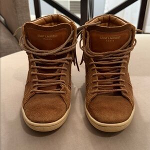 Saint Laurent Tan Suede High-Top Sneakers